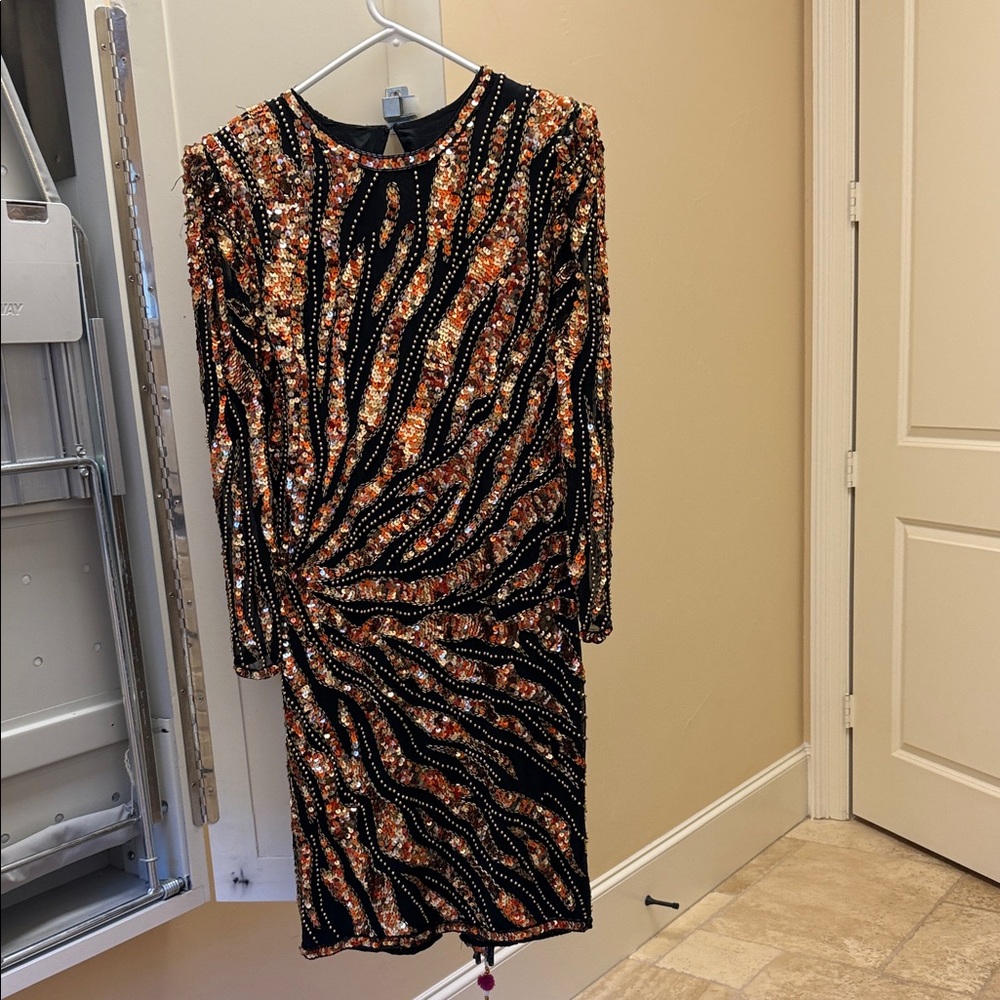 Neiman Marcus Black and Orange Sequin Dress